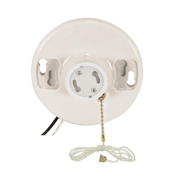 Satco - 90-2582 - Pull Chain White Porcelain Gu24 On-Off Pull Chain Ceiling Receptacle - Glass
