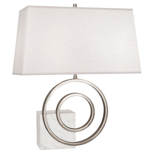Robert Abbey - R910 - Two Light Table Lamp - Jonathan Adler Saturn - Polished Nickel w/ White Marble Accent