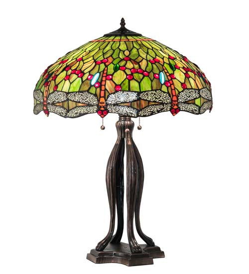 Meyda Tiffany - 109607 - Three Light Table Lamp - Tiffany Hanginghead Dragonfly - Mahogany Bronze