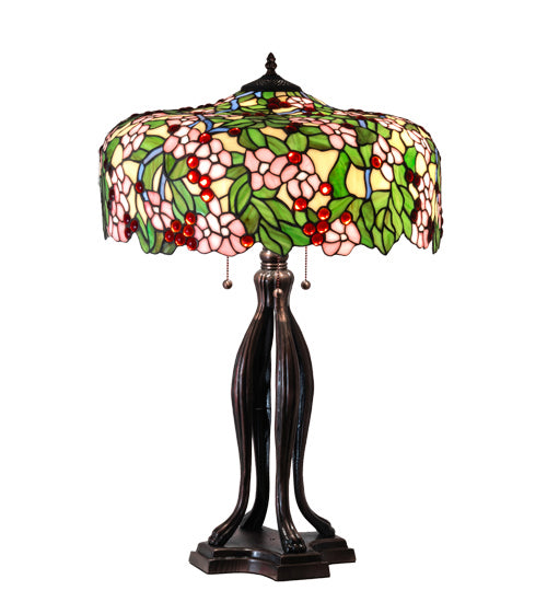 Meyda Tiffany - 126749 - Three Light Table Lamp - Tiffany Cherry Blossom - Mahogany Bronze