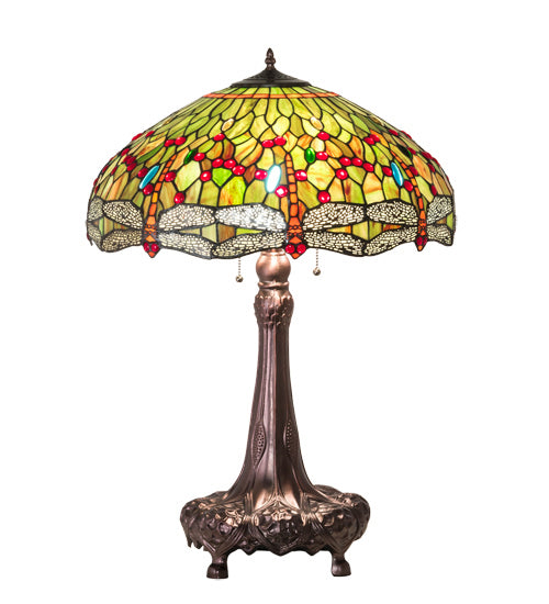 Meyda Tiffany - 129745 - Three Light Table Lamp - Tiffany Hanginghead Dragonfly - Mahogany Bronze