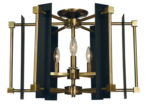 Framburg - 4803 AB/MBLACK - Five Light Flush / Semi-Flush Mount - Louvre - Antique Brass with Matte Black Accents