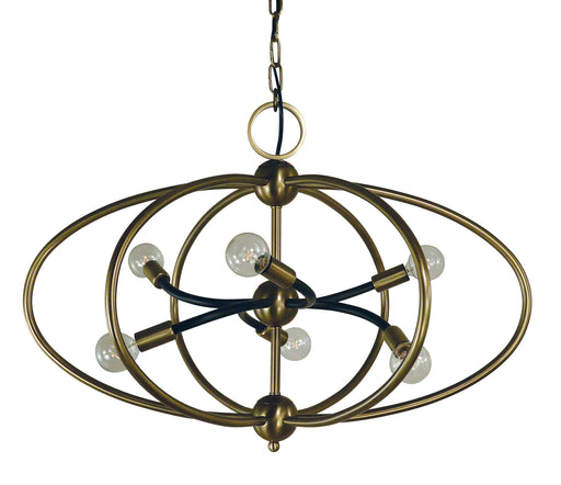 Framburg - 4948 AB/MBLACK - Six Light Chandelier - Orbit - Antique Brass with Matte Black Accents