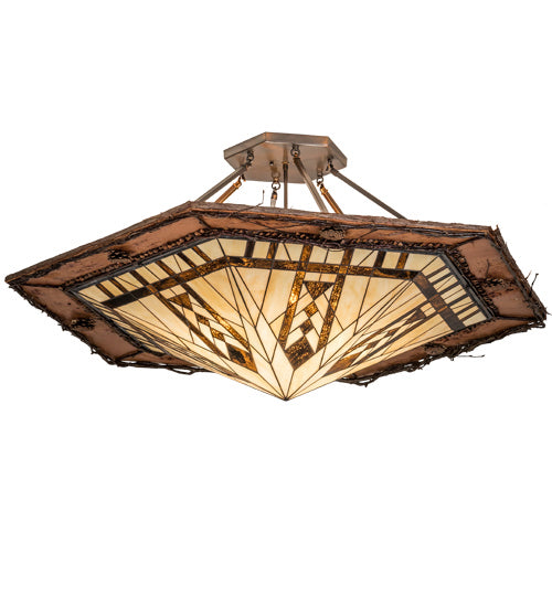 Meyda Tiffany - 191544 - Six Light Flushmount - Sonoma - Vintage Copper,Natural Wood
