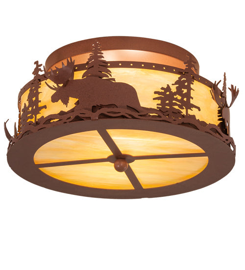 Meyda Tiffany - 219213 - Two Light Flushmount - Moose At Dusk - Rust