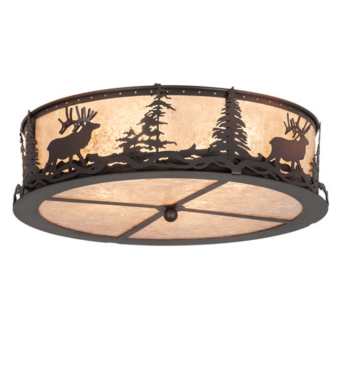 Meyda Tiffany - 225429 - Four Light Flushmount - Elk At Dusk - Wrought Iron