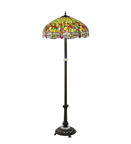 Meyda Tiffany - 228851 - Three Light Floor Lamp - Tiffany Hanginghead Dragonfly - Mahogany Bronze