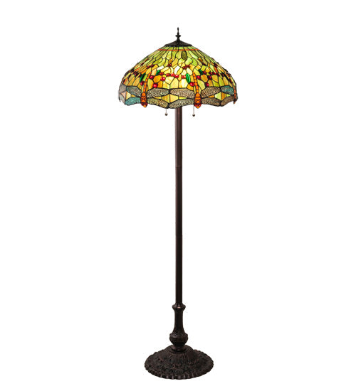 Meyda Tiffany - 229131 - Three Light Floor Lamp - Tiffany Hanginghead Dragonfly - Mahogany Bronze