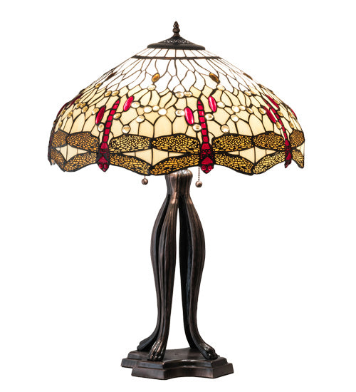 Meyda Tiffany - 229133 - Three Light Table Lamp - Tiffany Hanginghead Dragonfly - Mahogany Bronze
