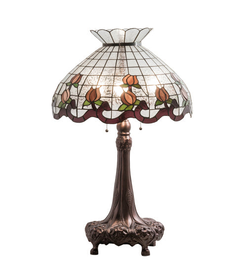 Meyda Tiffany - 230639 - Three Light Table Lamp - Roseborder - Mahogany Bronze