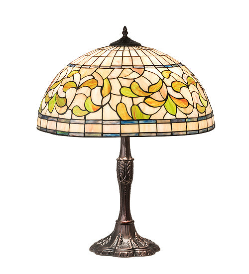 Meyda Tiffany - 232800 - Three Light Table Lamp - Tiffany Turning Leaf - Mahogany Bronze