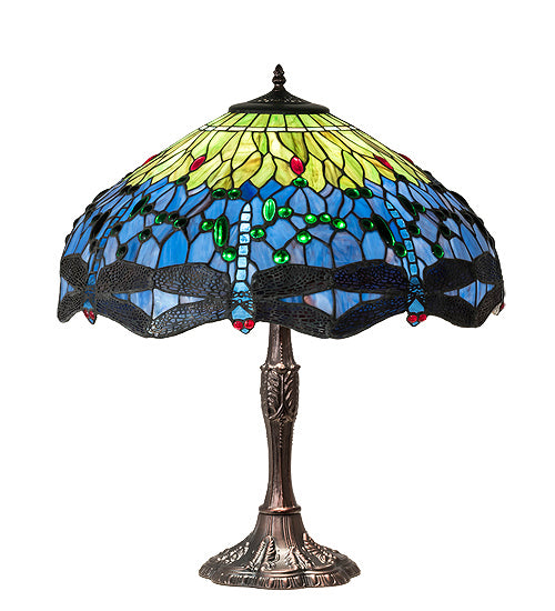 Meyda Tiffany - 232804 - Three Light Table Lamp - Tiffany Hanginghead Dragonfly - Mahogany Bronze