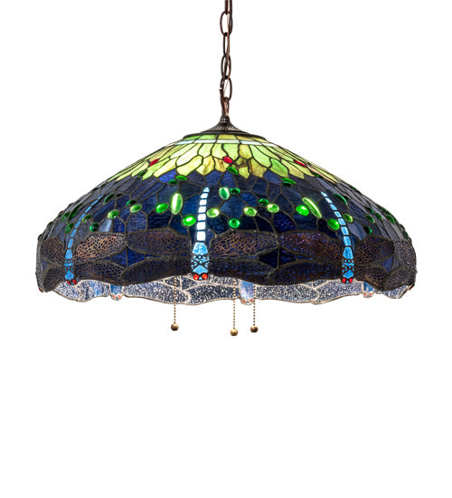 Meyda Tiffany - 26214 - Three Light Pendant - Tiffany Hanginghead Dragonfly - Mahogany Bronze