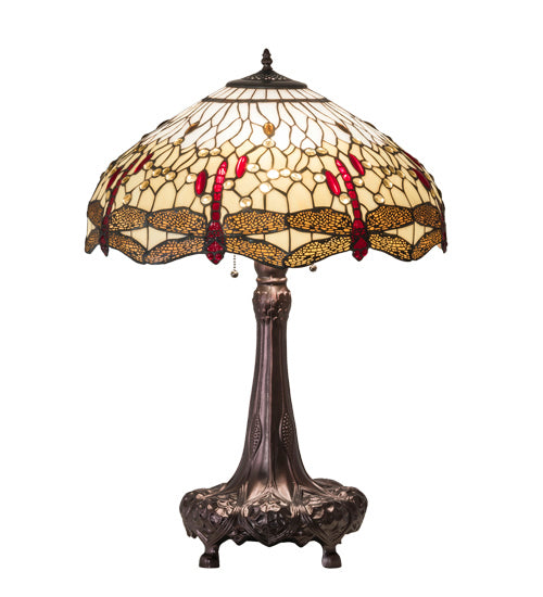 Meyda Tiffany - 31664 - Three Light Table Lamp - Tiffany Hanginghead Dragonfly - Mahogany Bronze