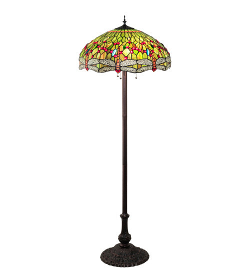 Meyda Tiffany - 36501 - Three Light Floor Lamp - Tiffany Hanginghead Dragonfly - Mahogany Bronze