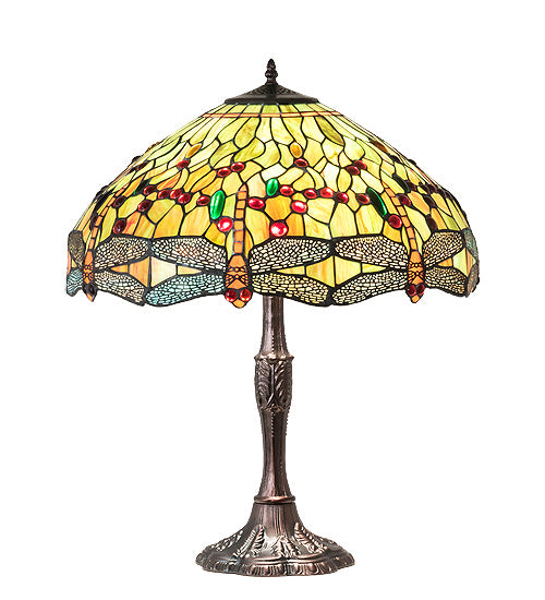 Meyda Tiffany - 47960 - Three Light Table Lamp - Tiffany Hanginghead Dragonfly - Mahogany Bronze