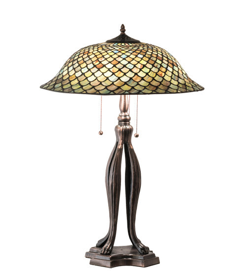 Meyda Tiffany - 98134 - Three Light Table Lamp - Fishscale - Mahogany Bronze