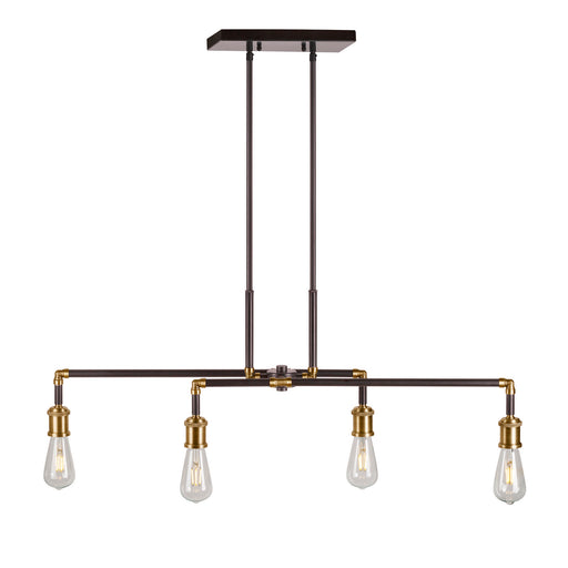 Forte - 7116-04-51 - Four Light Linear Chandelier - Piper - Black and Antique Brass