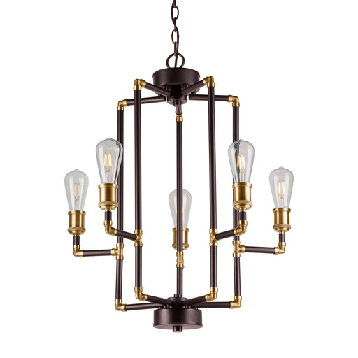 Forte - 7116-05-51 - Five Light Chandelier - Piper - Black and Antique Brass