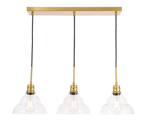 Elegant Lighting - LD6224BR - Three Light Pendant - Clive - Brass And Clear Seeded Glass