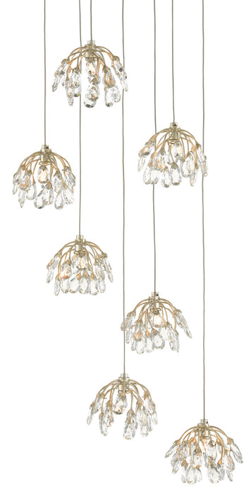 Currey and Company - 9000-0669 - Seven Light Pendant - Painted Silver/Silver Leaf