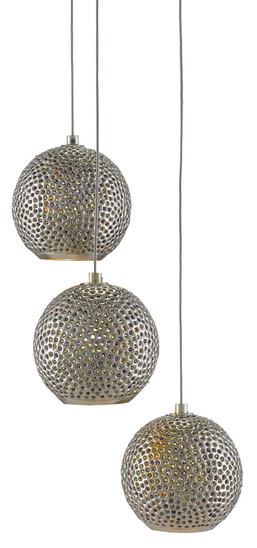 Currey and Company - 9000-0682 - Three Light Pendant - Painted Silver/Nickel/Blue