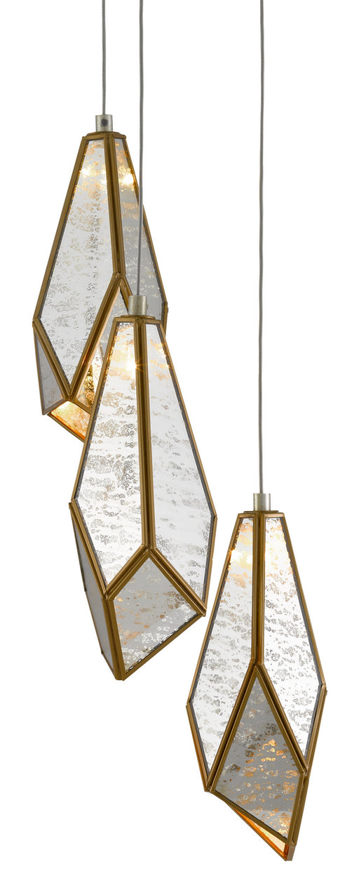 Currey and Company - 9000-0703 - Three Light Pendant - Painted Silver/Antique Brass