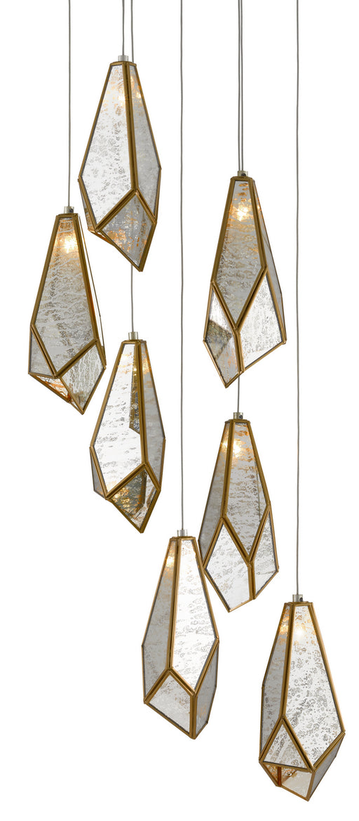 Currey and Company - 9000-0704 - Seven Light Pendant - Painted Silver/Antique Brass
