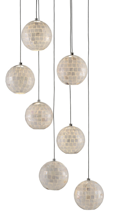 Currey and Company - 9000-0718 - Seven Light Pendant - Painted Silver/Pearl