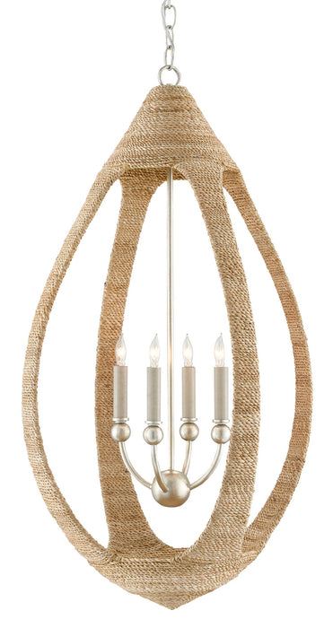 Currey and Company - 9000-0753 - Four Light Chandelier - Natural Abaca Rope/Silver Leaf/Smokewood