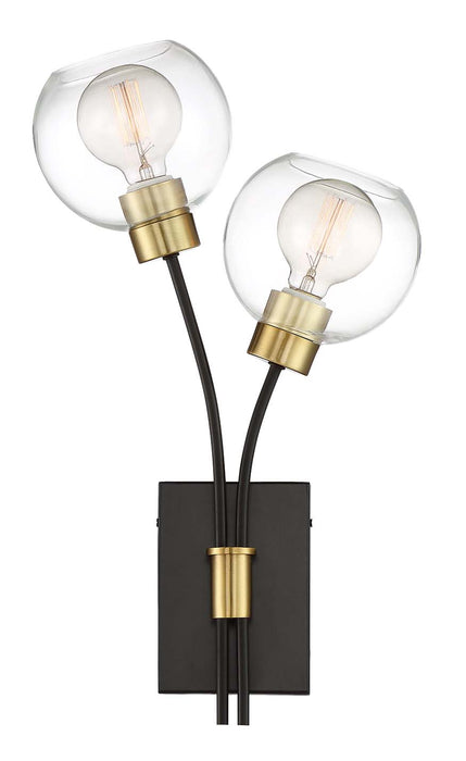 Zeev Lighting - WS70029-2-PB+MBK - Wall Sconce - Pierre - Polished Brass/ Matte Black With Glass