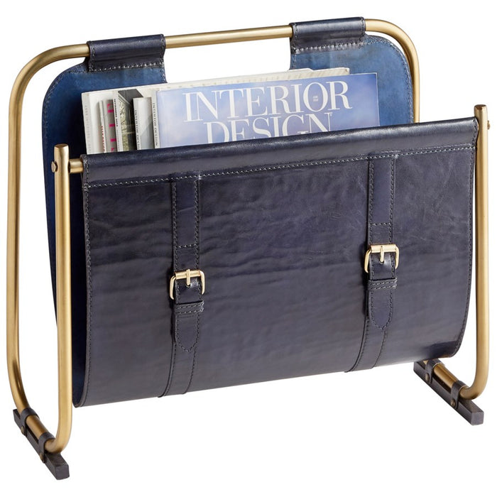 Cyan - 10719 - Magazine Rack - Blue And Antique Brass