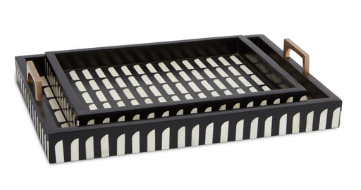 Currey and Company - 1200-0449 - Tray Set of 2 - Jamie Beckwith - Black/White/Natural/Brass