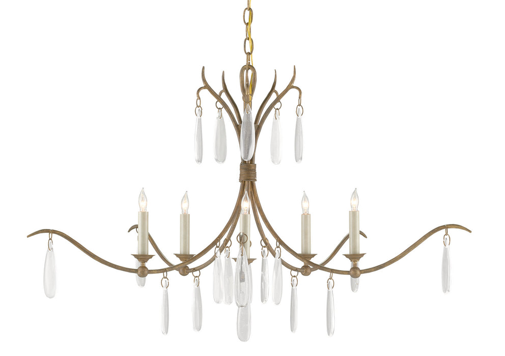Currey and Company - 9000-0810 - Five Light Chandelier - Marshallia - Rustic Gold/Faux Rock Crystal