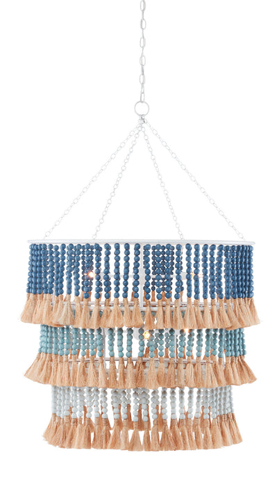 Currey and Company - 9000-0830 - Seven Light Chandelier - Jamie Beckwith - Sugar White/Mist Blue/Demin Blue/Natural Rope