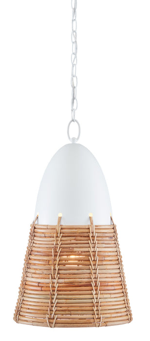 Currey and Company - 9000-0840 - One Light Pendant - Gesso White/Natural Rattan