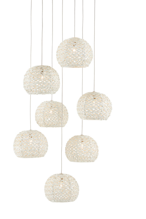 Currey and Company - 9000-0911 - Seven Light Pendant - White/Painted Silver