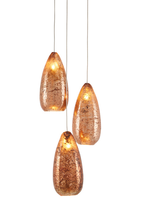 Currey and Company - 9000-0903 - Three Light Pendant - Copper/Silver/Painted Silver