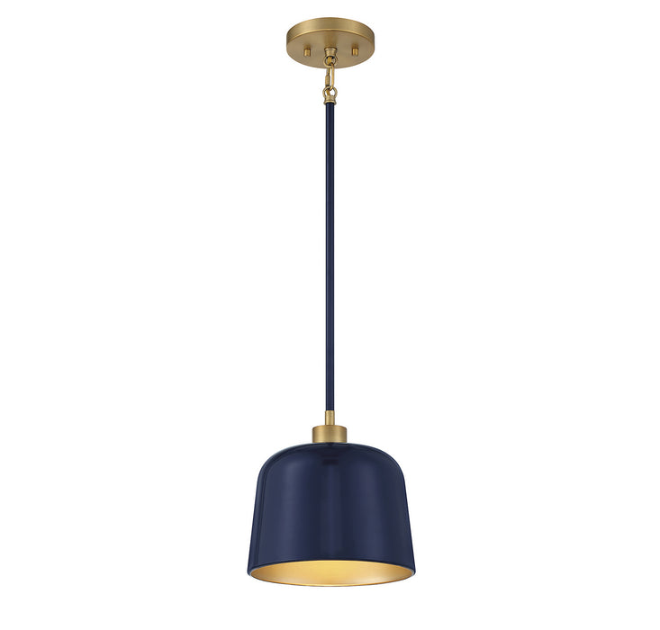 Meridian - M70118NBLNB - One Light Pendant - Navy Blue w/Natural Brass