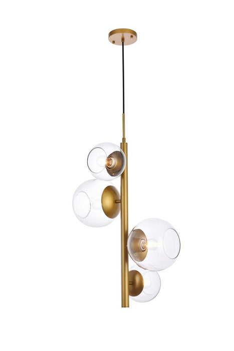 Elegant Lighting - LD654D18BR - Four Light Pendant - Wells - Brass And Clear