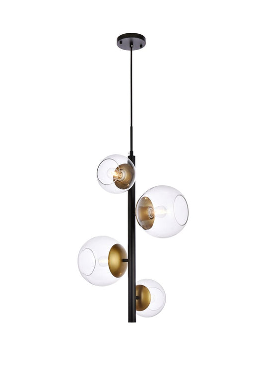 Elegant Lighting - LD654D18BRK - Four Light Pendant - Wells - Black And Brass And Clear
