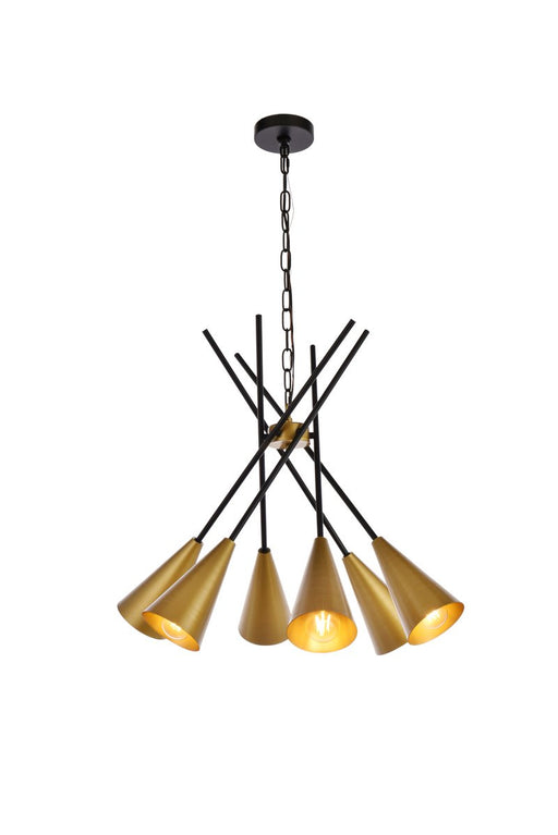 Elegant Lighting - LD651D32BRK - Six Light Pendant - Casen - Black And Brass