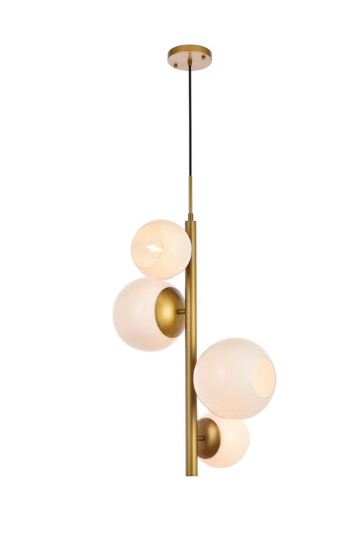 Elegant Lighting - LD655D18BR - Four Light Pendant - Wells - Brass And White