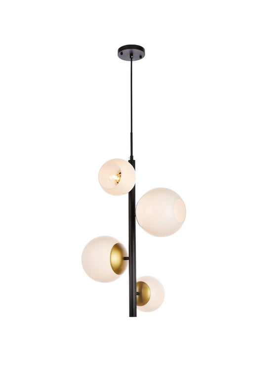 Elegant Lighting - LD655D18BRK - Four Light Pendant - Wells - Black And Brass And White