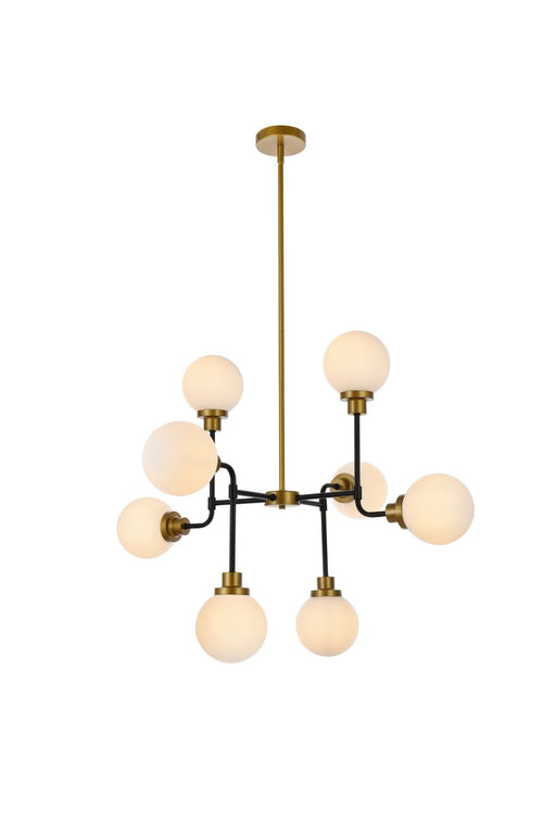 Elegant Lighting - LD7038D36BRB - Eight Light Pendant - Hanson - Black And Brass And Frosted Shade