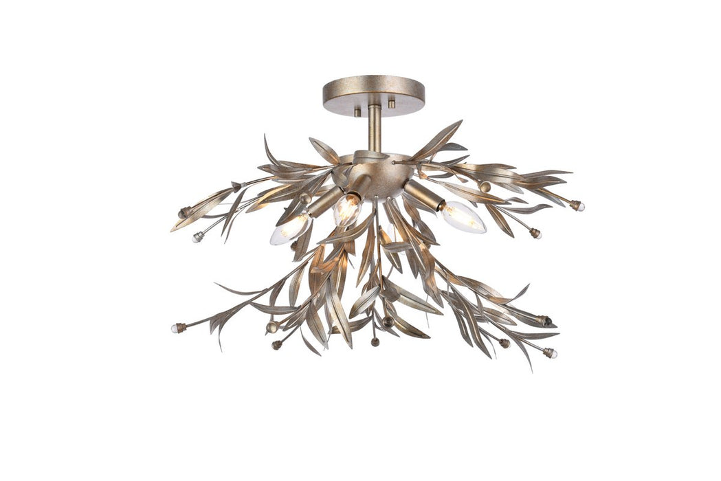 Elegant Lighting - LD810F23SL - Four Light Flush Mount - Priscilla - Silver Leaf