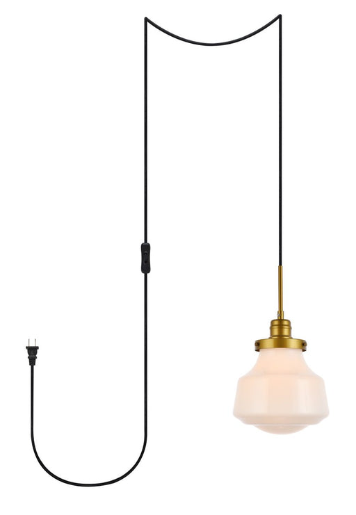 Elegant Lighting - LDPG6257BR - One Light Plug in Pendant - Lye - Brass And Frosted White