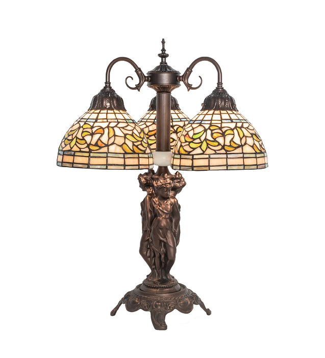 Meyda Tiffany - 245480 - Three Light Table Lamp - Tiffany Turning Leaf - Mahogany Bronze