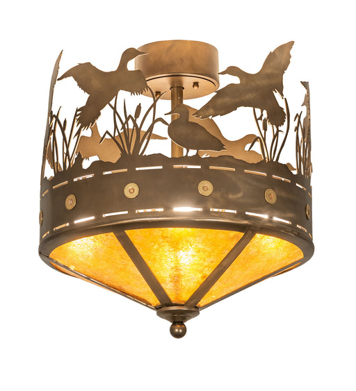 Meyda Tiffany - 246225 - Four Light Flushmount - Ducks In Flight - Antique Copper