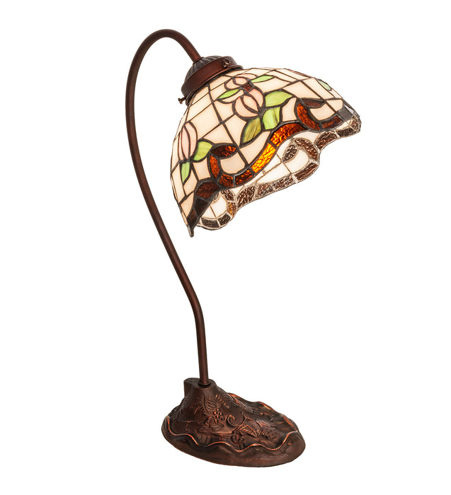 Meyda Tiffany - 247780 - One Light Desk Lamp - Roseborder - Mahogany Bronze